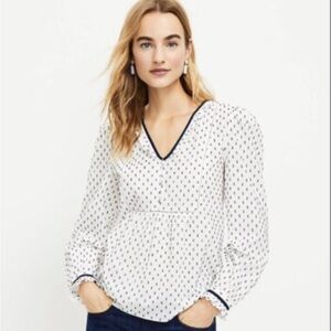 LOFT Clip Dot Ruffle Bib Blouse